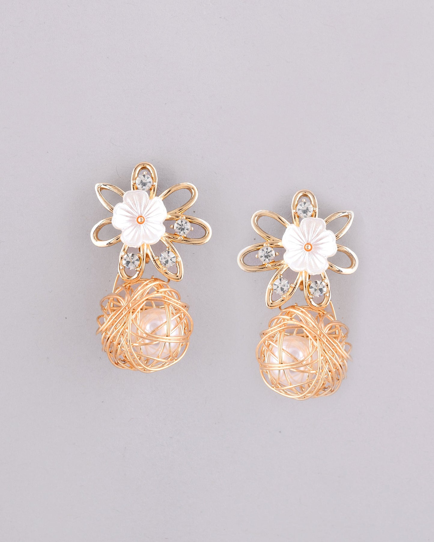 VOJ Women Gold-Polished Flower Peral Studs Earrings - Swadesiicart