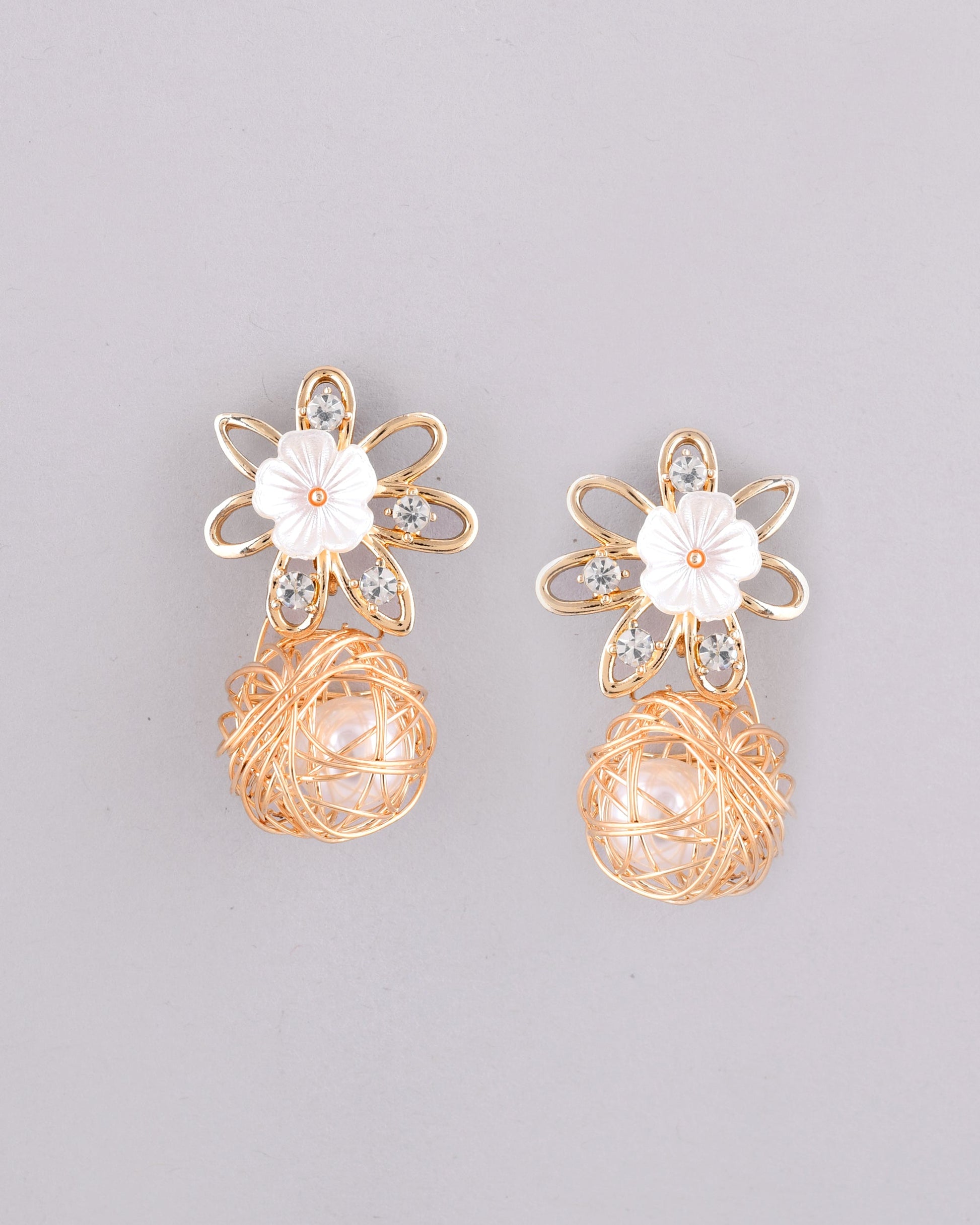 VOJ Women Gold-Polished Flower Peral Studs Earrings - Swadesiicart