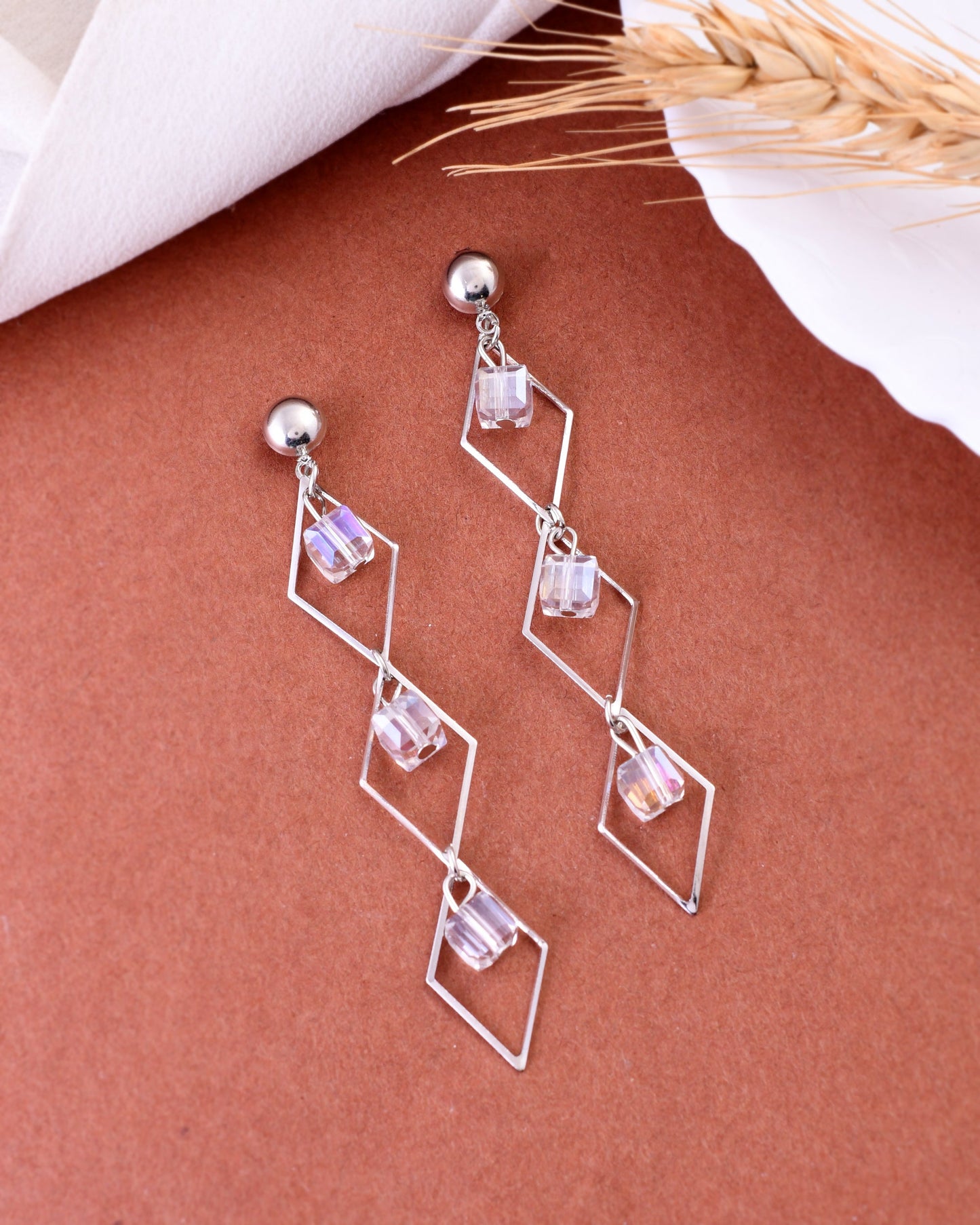 VOJ Women Silver Plated Flower Beads Drop Studs Earrings - Swadesiicart