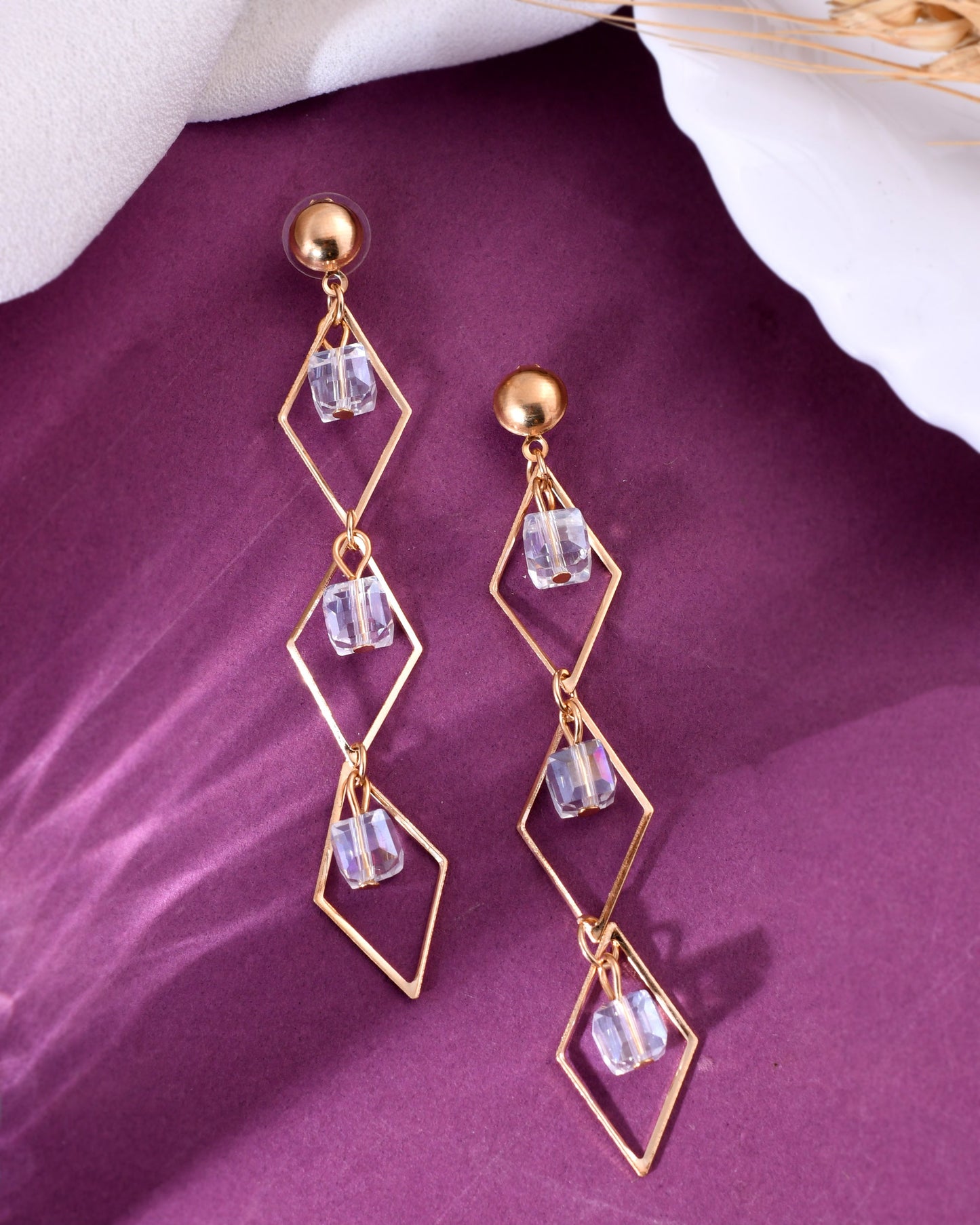 VOJ Women Gold-Polished Flower Beads Drop Studs Earrings - Swadesiicart