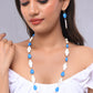 VOJ Women Sky Blue And White Beads Necklace And Earrings Set - VOJ (Valley Of Jewellery)