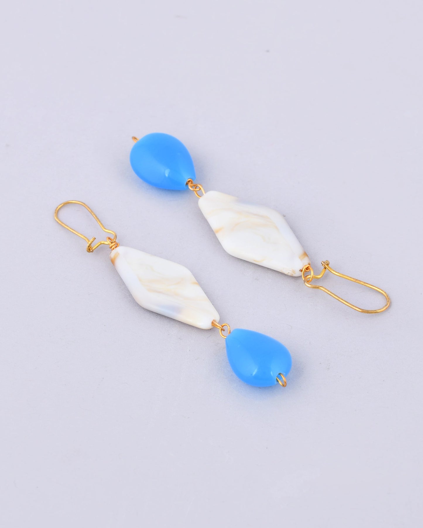 VOJ Women Sky Blue And White Beads Necklace And Earrings Set - Swadesiicart