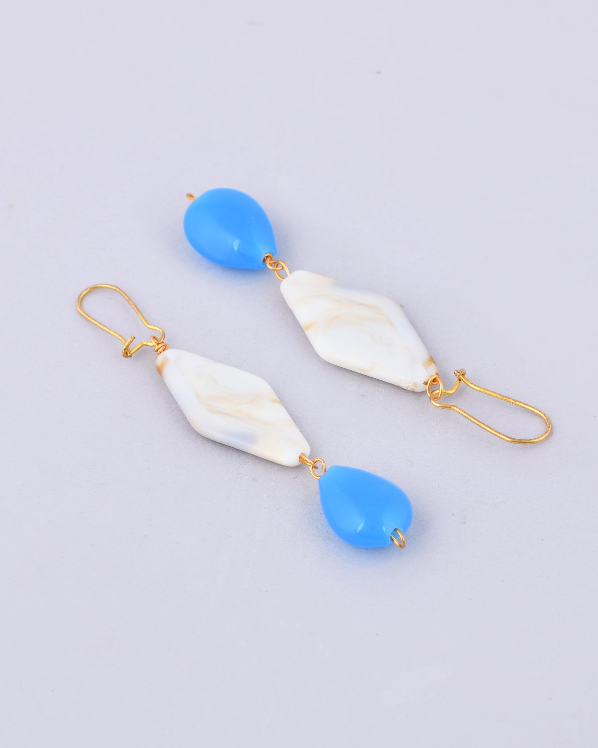 VOJ Women Sky Blue And White Beads Necklace And Earrings Set - Swadesiicart