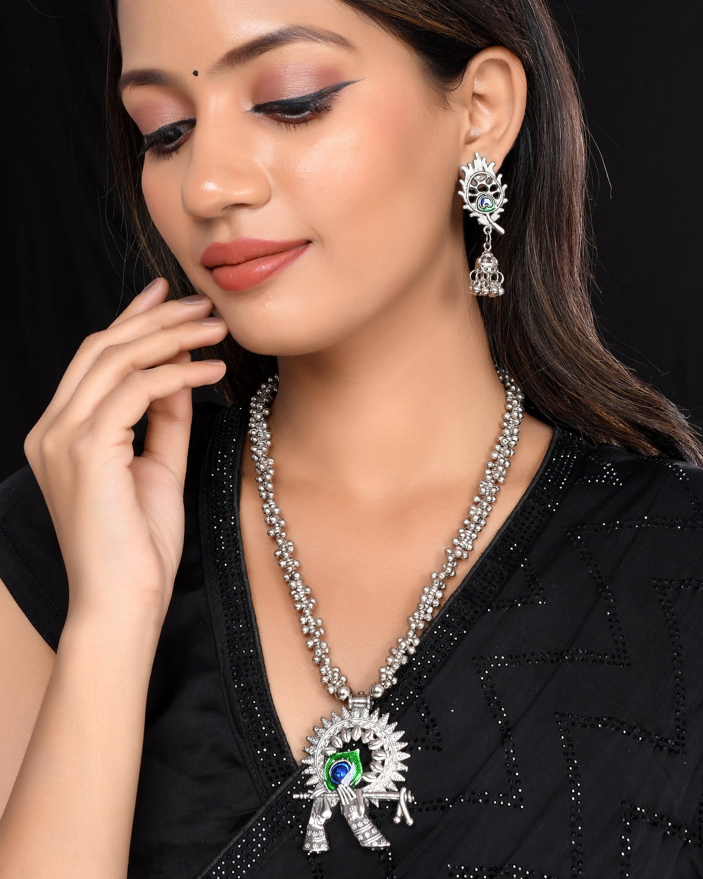 VOJ Women Silver Plated Oxidised Jewellary Set - VOJ (Valley Of Jewellery)