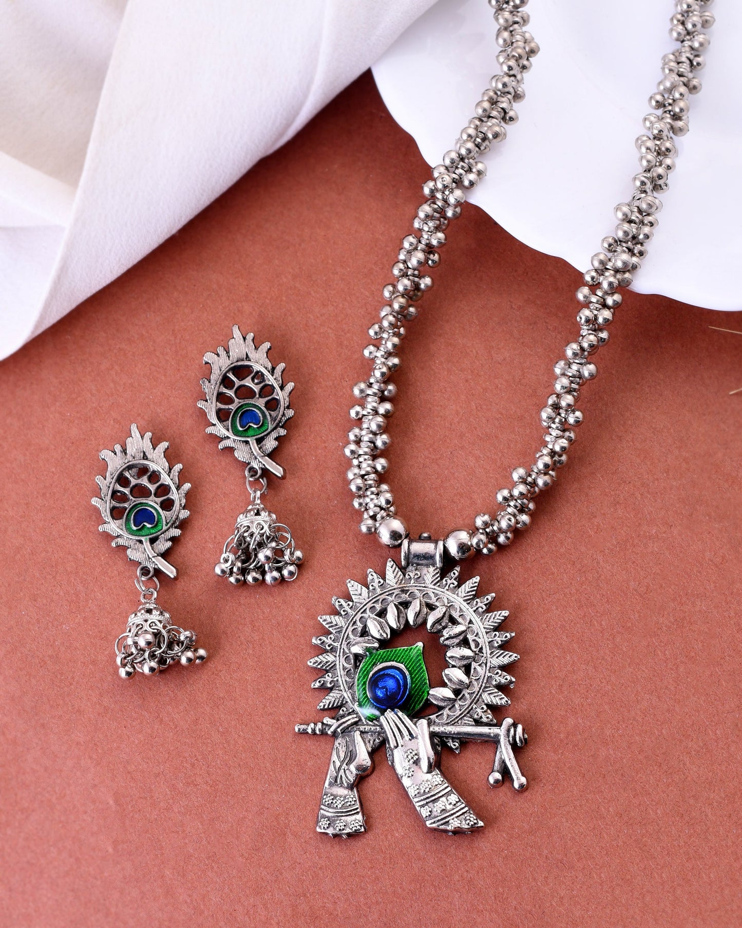 VOJ Women Silver Plated Oxidised Jewellary Set - Swadesiicart