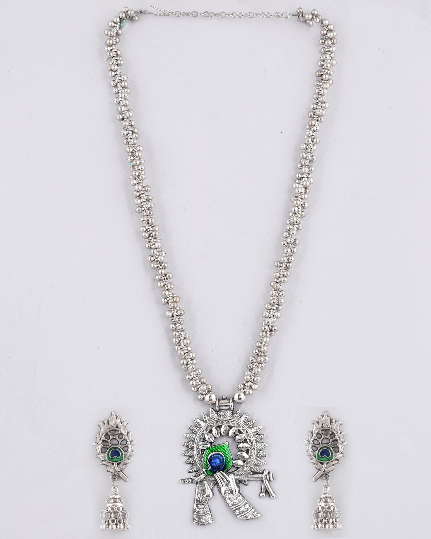 VOJ Women Silver Plated Oxidised Jewellary Set - Swadesiicart