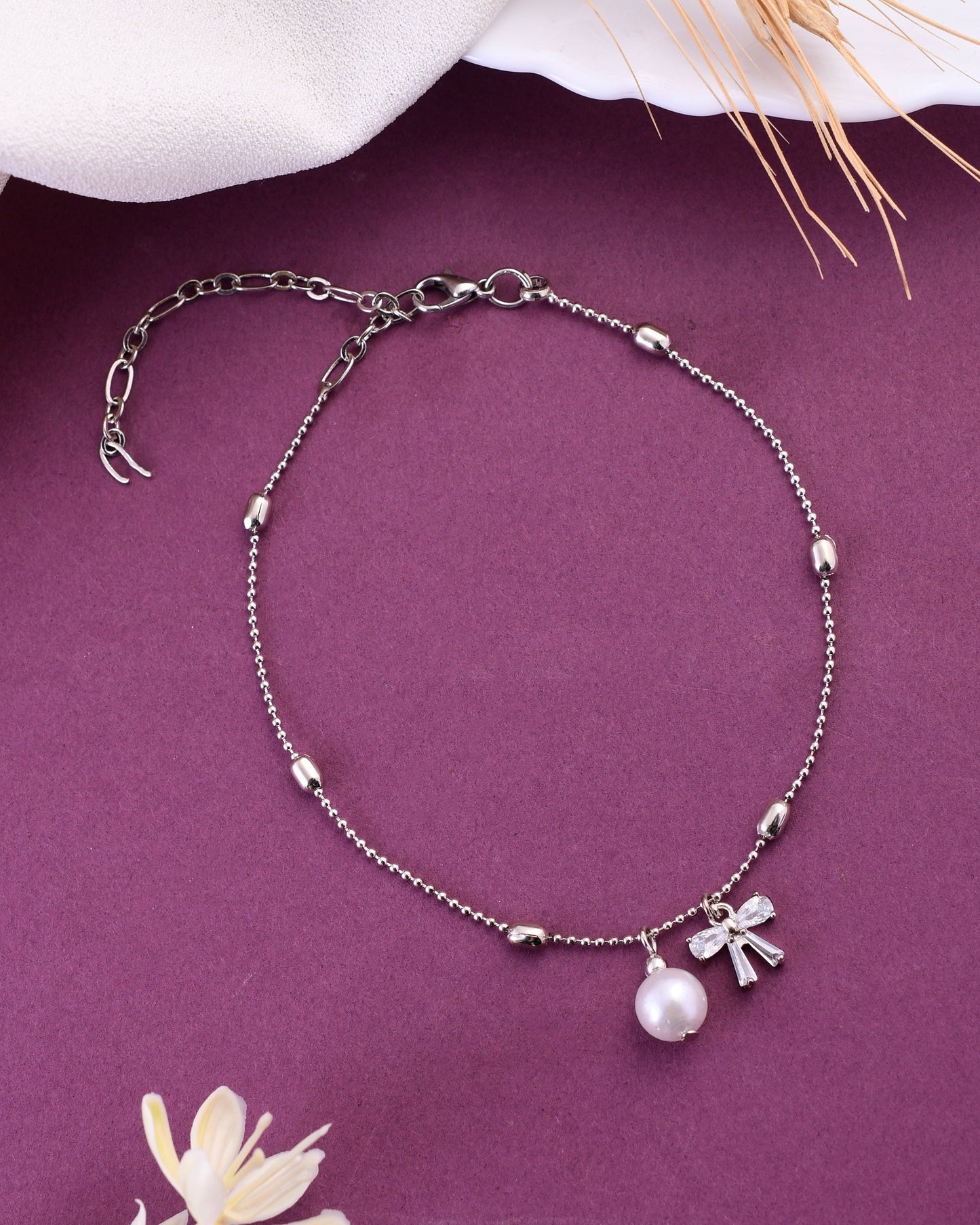 VOJ Women Dimond Silver Plated Anklets - Swadesiicart