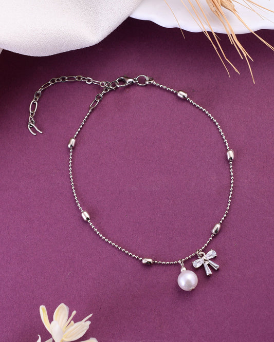 VOJ Women Dimond Silver Plated Anklets - Swadesiicart