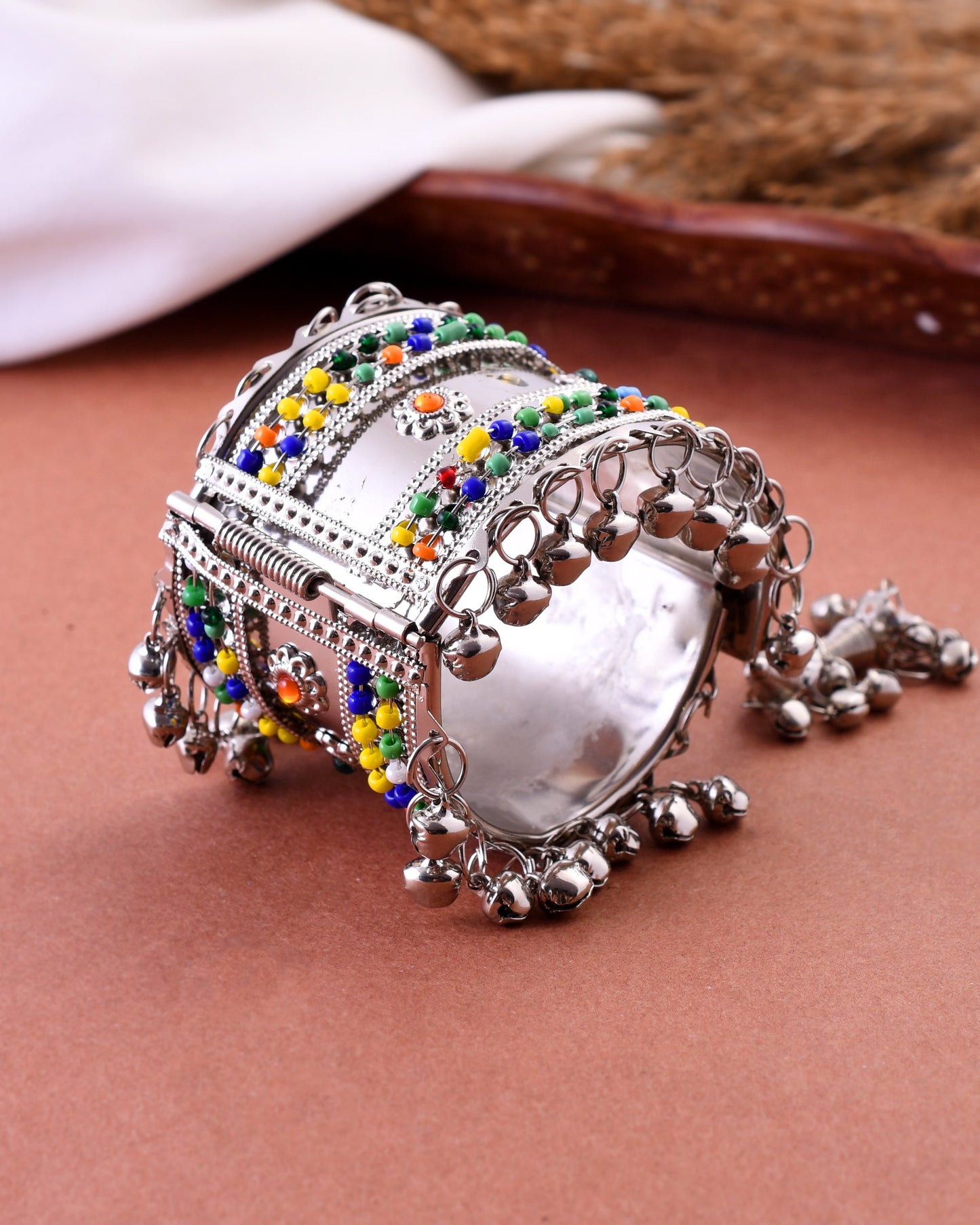 VOJ Women Multicolor Beads Oxidise Cuff Bracelet - Swadesiicart