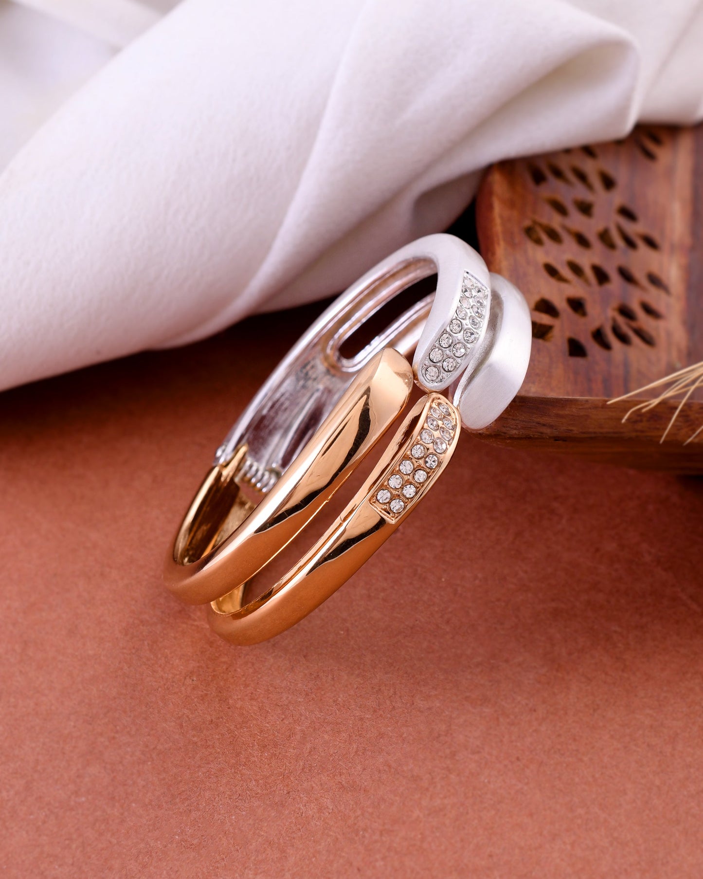 VOJ Women Stainless Steel Gold And Silver Polished Dimond Bracelet - Swadesiicart