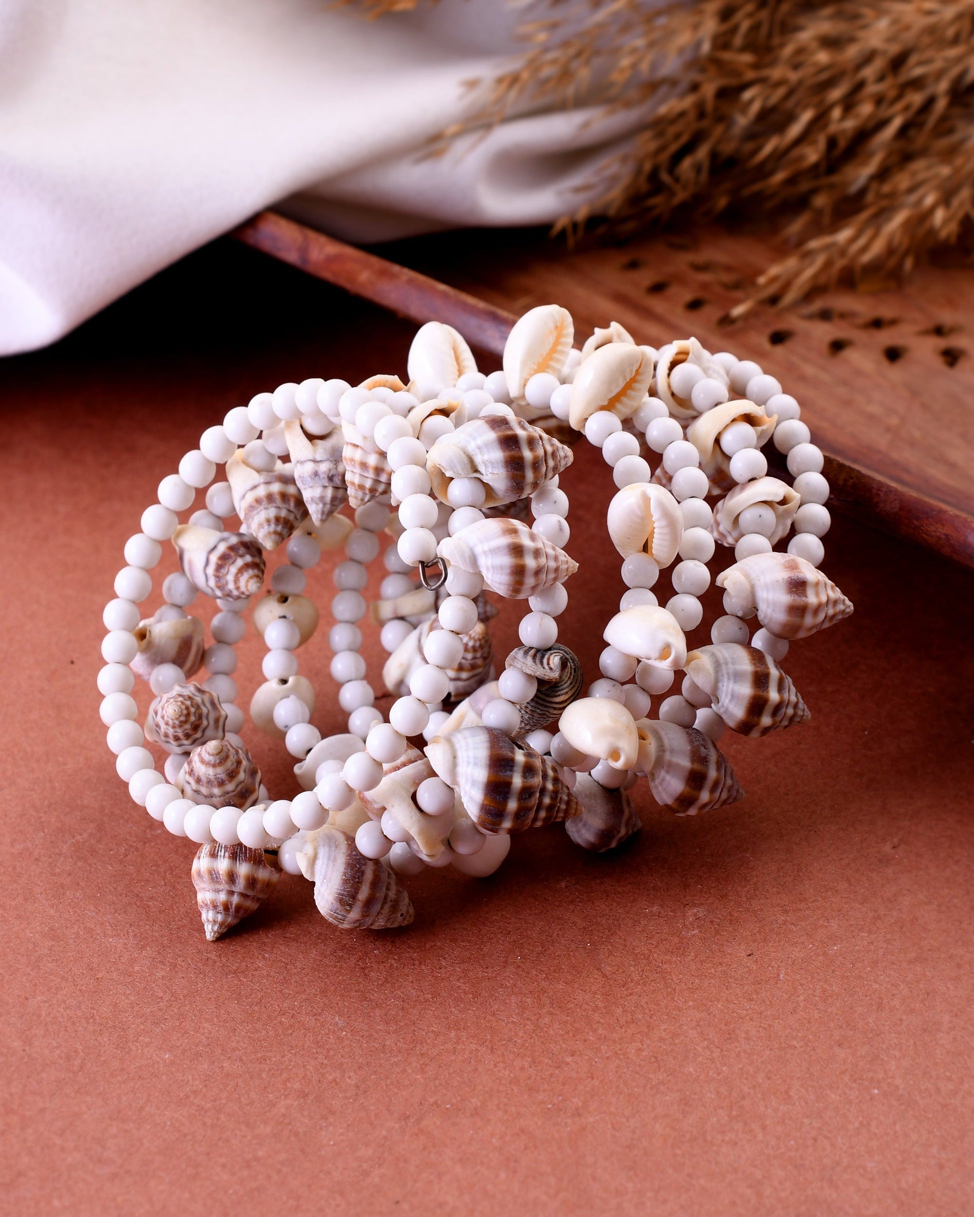 VOJ Women Silver Tone White Artificial Beads Bracelet - Swadesiicart