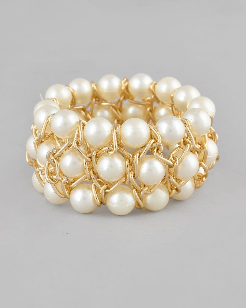VOJ Women White and Gold Toned Pearls Gold-Polished Multi Strand Bracelet - Swadesiicart
