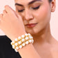 VOJ Women White and Gold Toned Perals Gold-Polished Multi Strand Bracelet - Swadesiicart