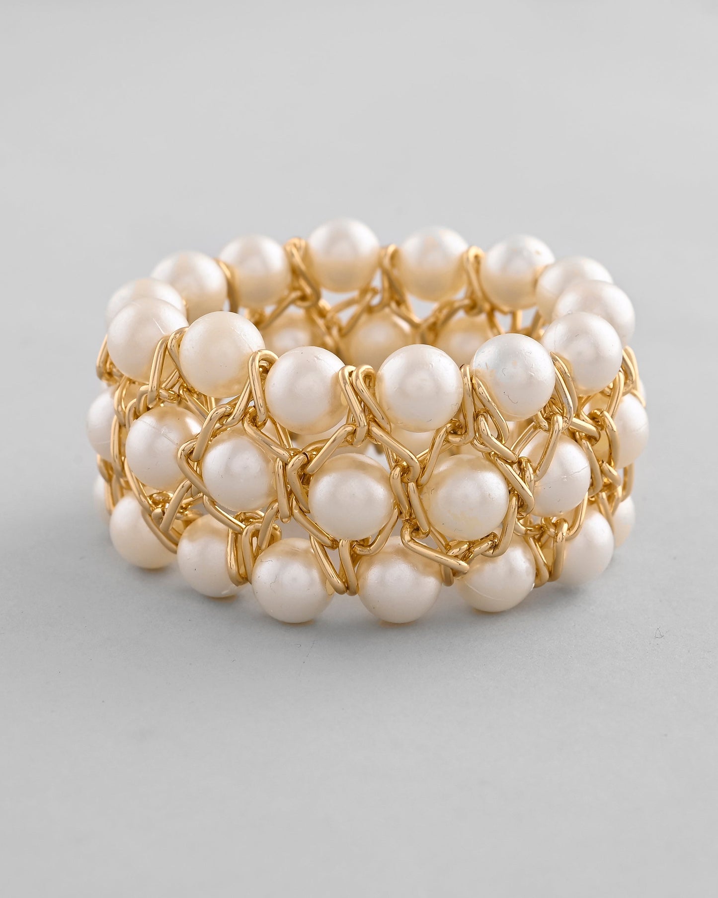 VOJ Women White and Gold Toned Perals Gold-Polished Multi Strand Bracelet - Swadesiicart