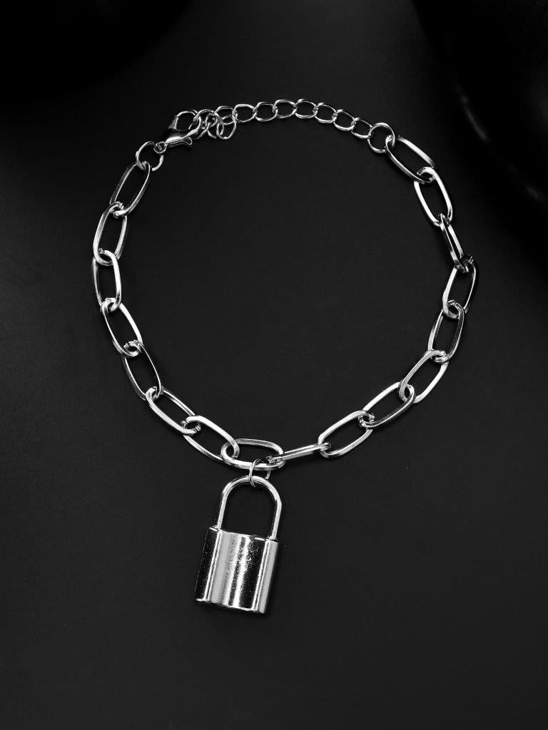 VOJ Mens Silver Plated Lock Bracelet - Swadesiicart