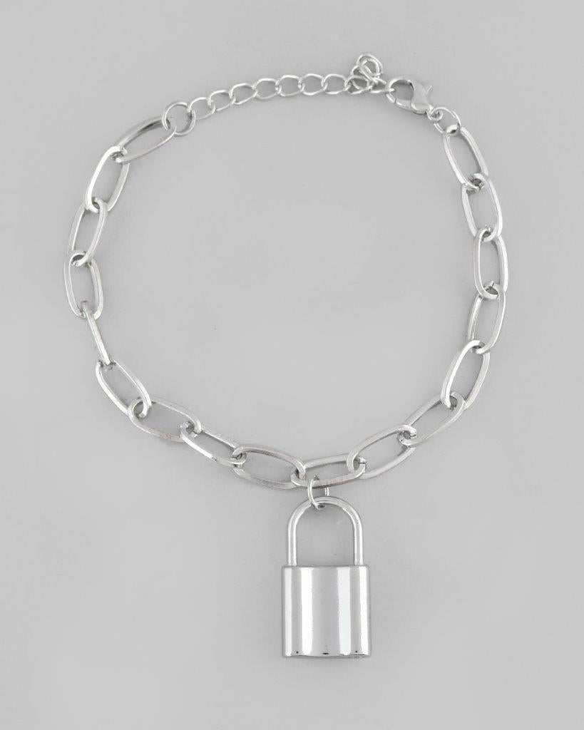 VOJ Mens Silver Plated Lock Bracelet - Swadesiicart