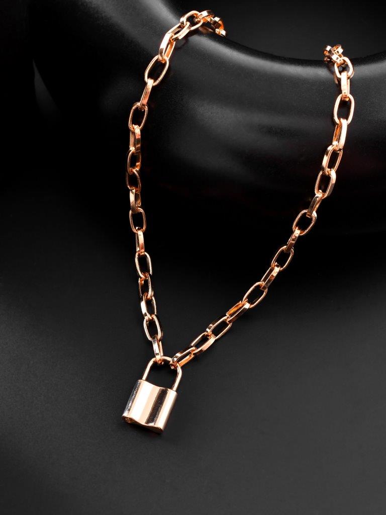 VOJ Mens Gold-Polished Lock Chain | Swadesiicart