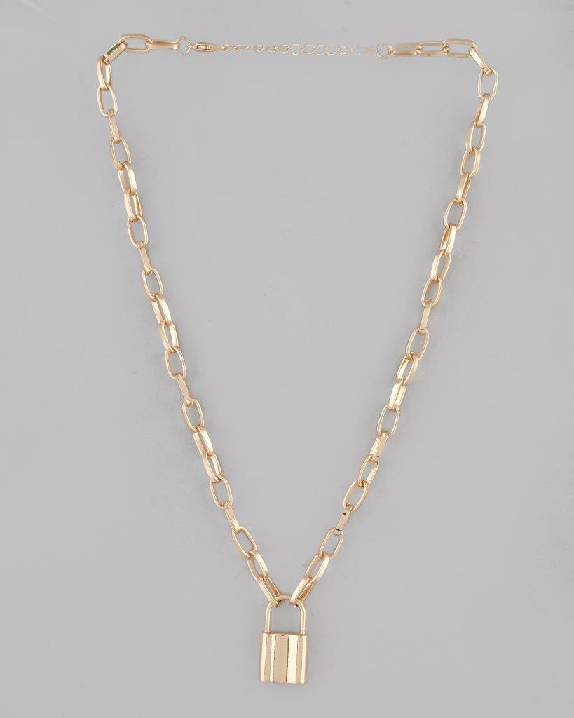 VOJ Mens Gold-Polished Lock Chain | Swadesiicart