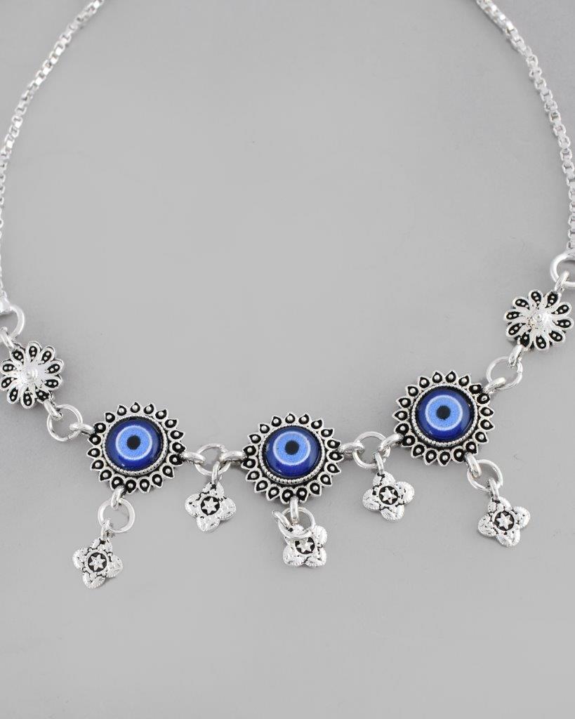 VOJ Pack of 2 Silver Plated Evel Eye Anklets - Swadesiicart