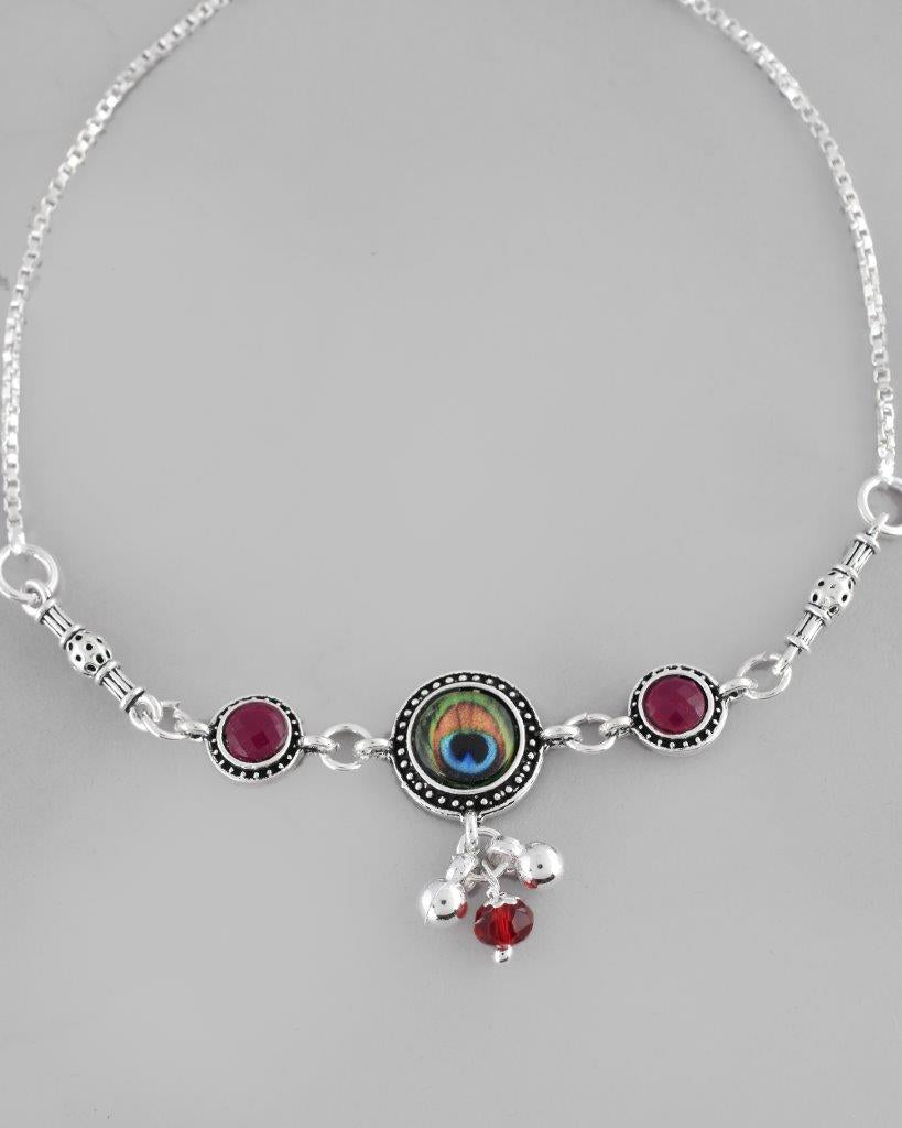 VOJ Pack of 2 Silver Plated Peacock Anklets - Swadesiicart