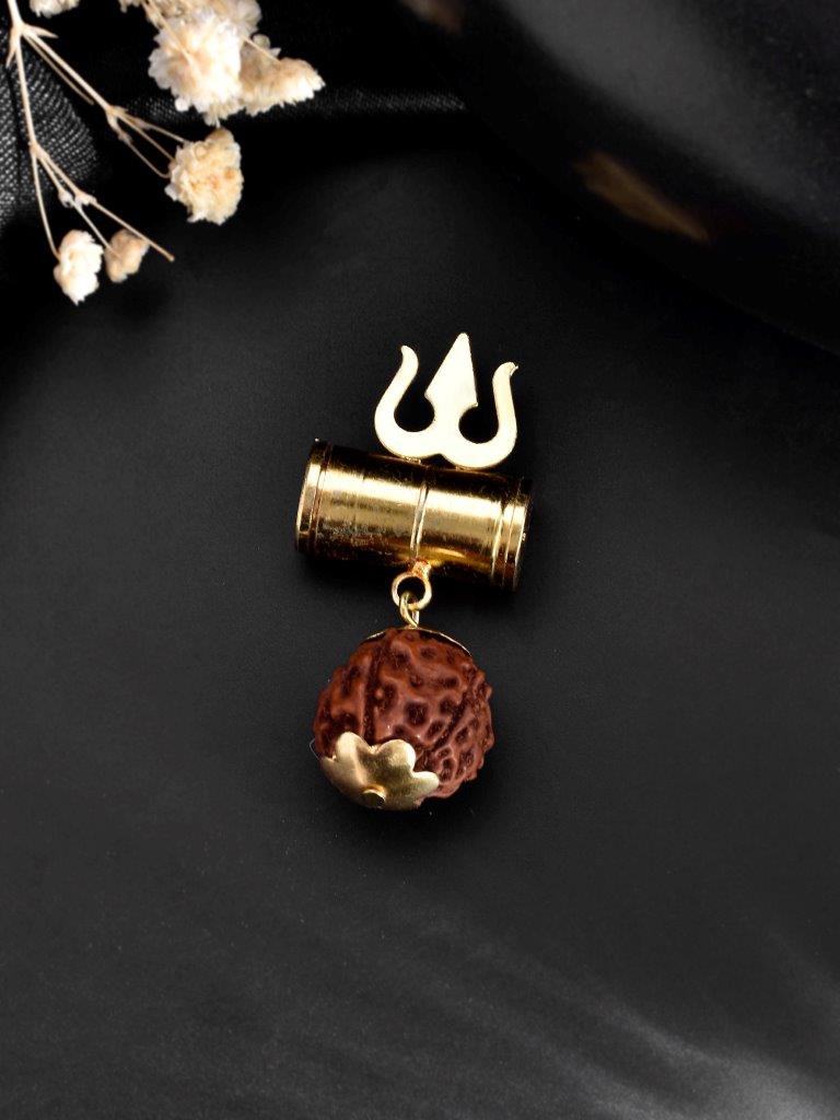 VOJ Gold-Polished Brown Rudraksh Beaded Spiritual Pendant | Swadesiicart