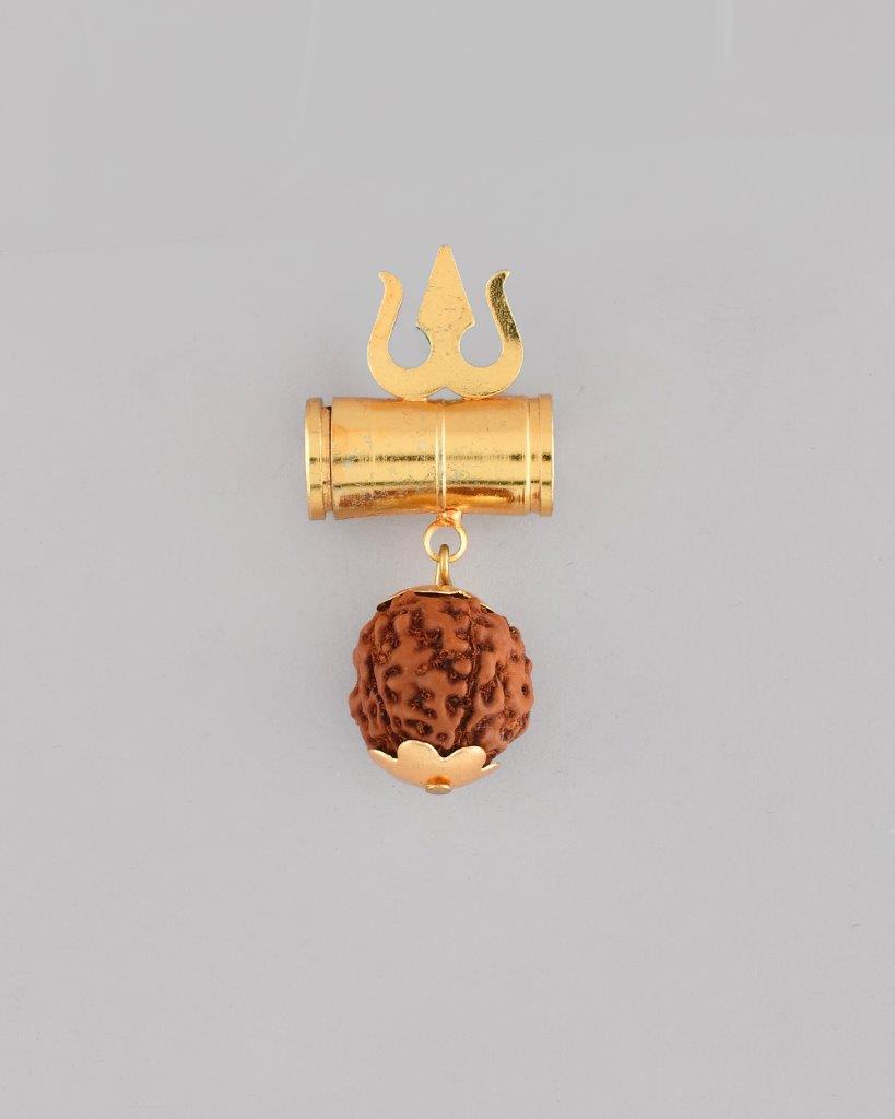 VOJ Gold-Polished Brown Rudraksh Beaded Spiritual Pendant | Swadesiicart