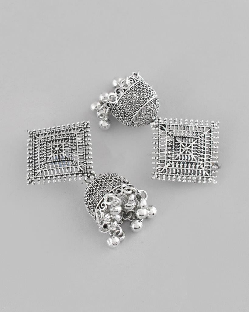VOJ Silver Plated Oxidised Jhumka - Swadesiicart