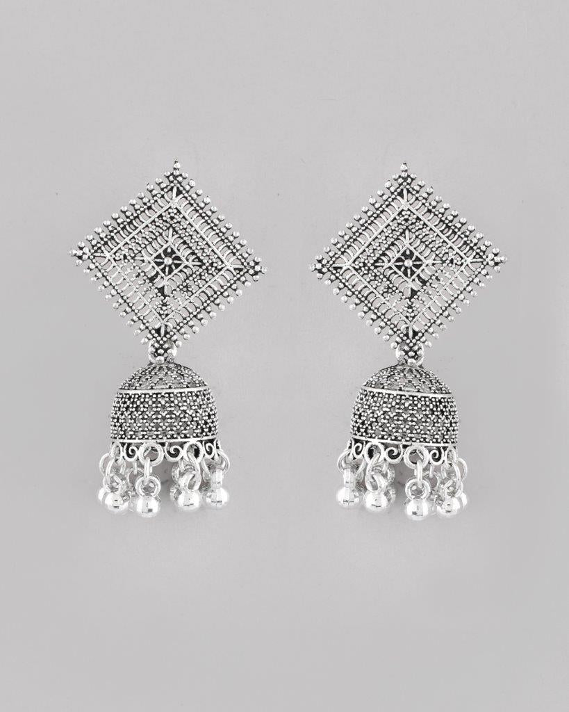 VOJ Silver Plated Oxidised Jhumka - Swadesiicart