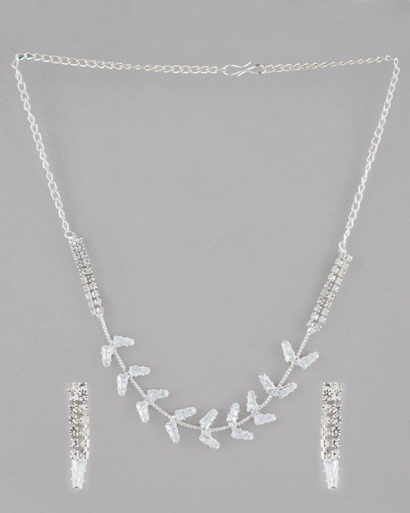 VOJ Silver Plated AD-Studded Necklace & Earrings Set - Swadesiicart
