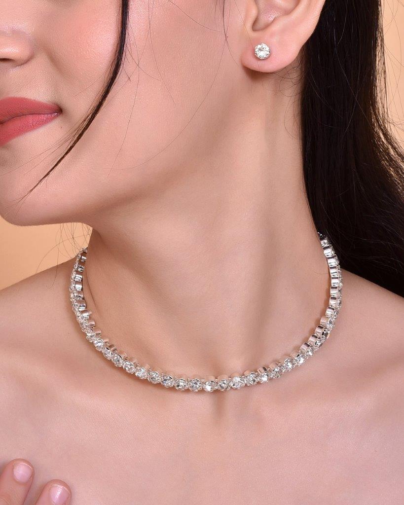 VOJ Silver Plated Beads Choker Neckless With Earring Set - VOJ (Valley Of Jewellery)