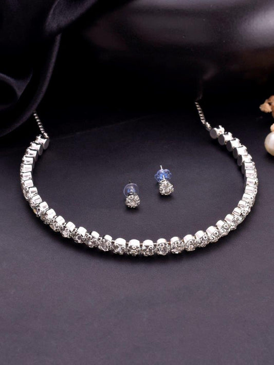 VOJ Silver Plated Beads Choker Neckless With Earring Set - Swadesiicart