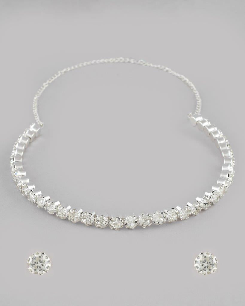 VOJ Silver Plated Beads Choker Neckless With Earring Set - Swadesiicart