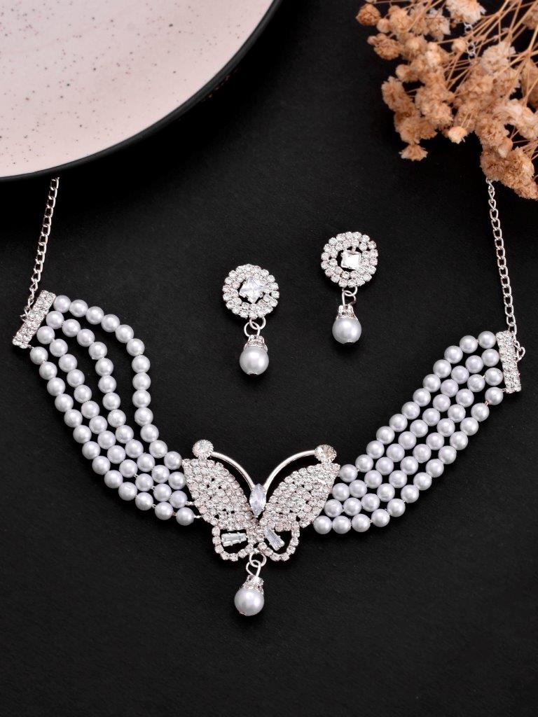 VOJ Gold-Polished Kundan Studsed And Beaded Choker Necklace and Earring Set - Swadesiicart