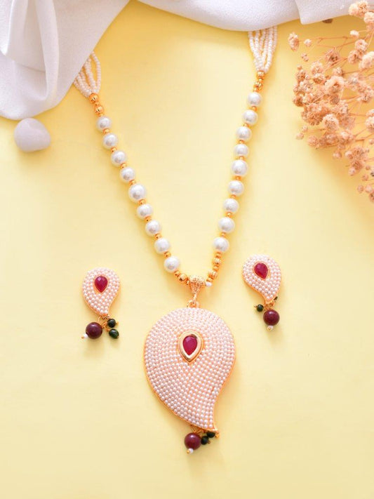 VOJ Gold-Polished Kundan Studsed And Beaded Necklace and Earring Set - Swadesiicart