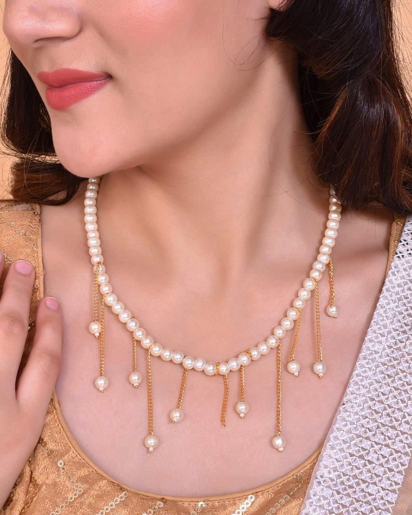 VOJ Gold-Polished Pearl Beads Necklace | Swadesiicart