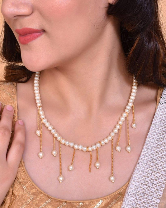 VOJ Gold-Polished Pearl Beads Necklace | Swadesiicart