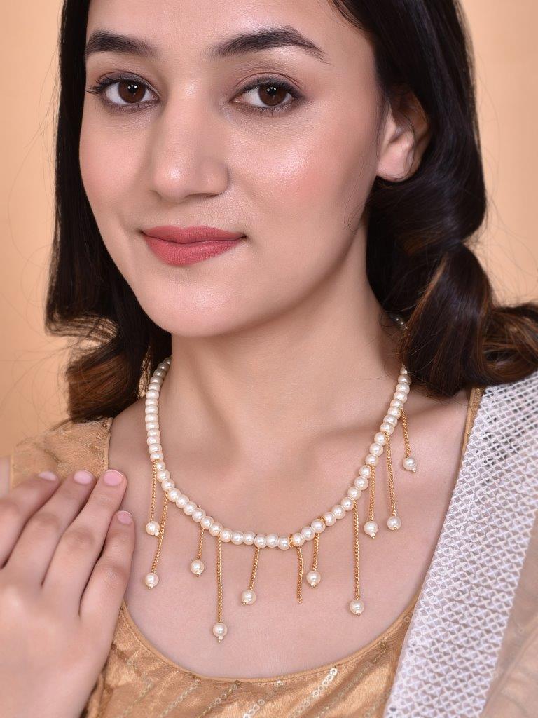 VOJ Gold-Polished Pearl Beads Necklace | Swadesiicart