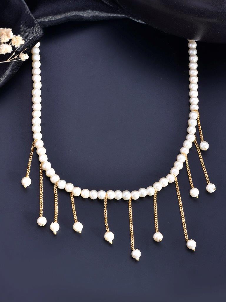 VOJ Gold-Polished Pearl Beads Necklace | Swadesiicart