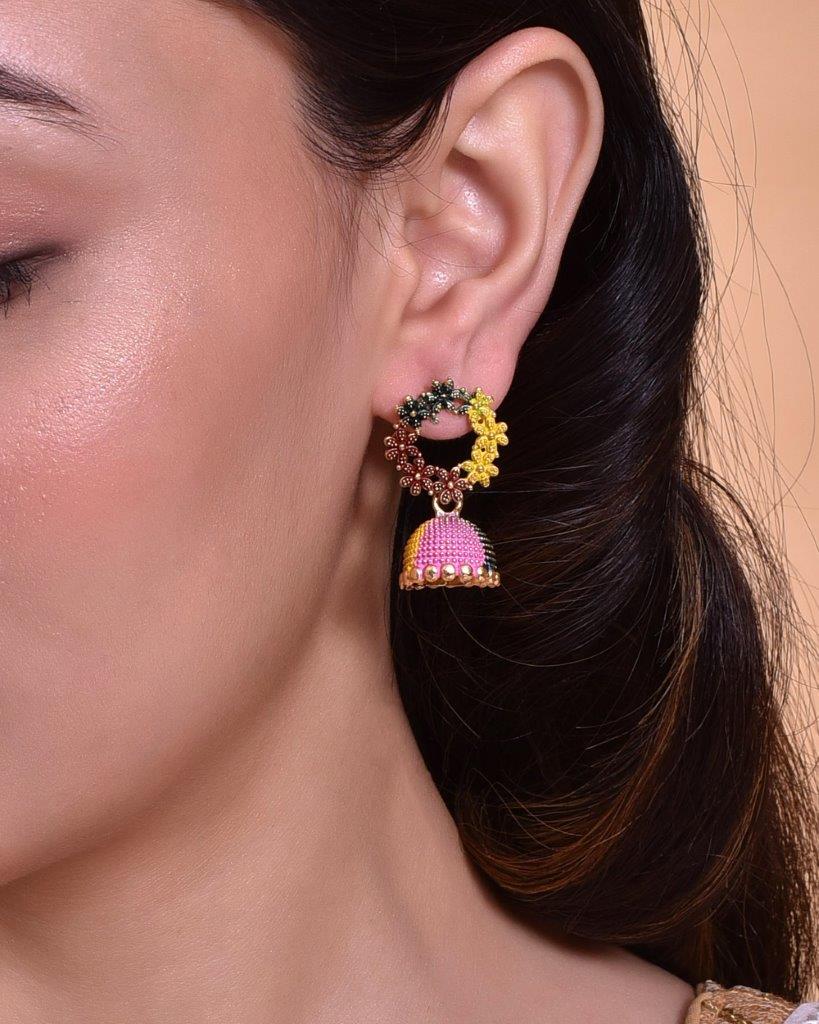 VOJ Multi Color Contemporary Jhumka Earrings - VOJ (Valley Of Jewellery)