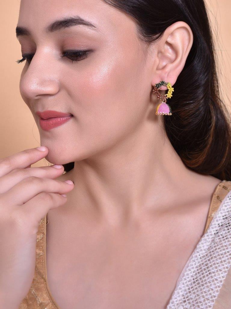 VOJ Multi Color Contemporary Jhumka Earrings - Swadesiicart