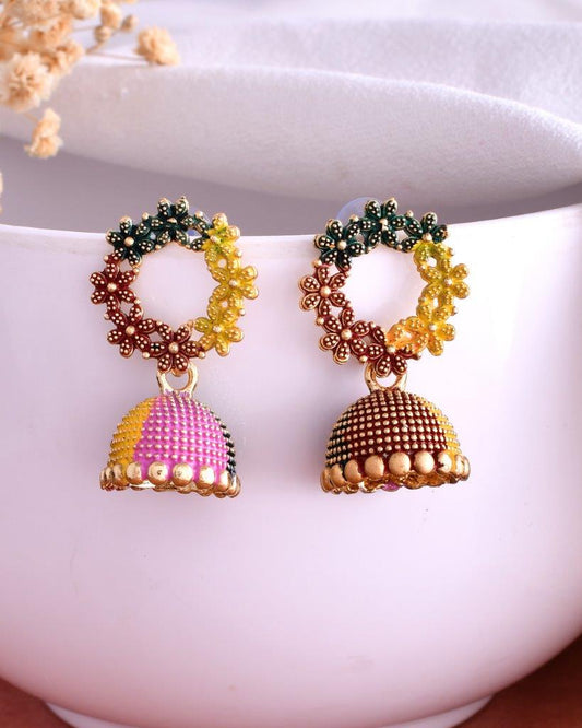 VOJ Multi Color Contemporary Jhumka Earrings - Swadesiicart