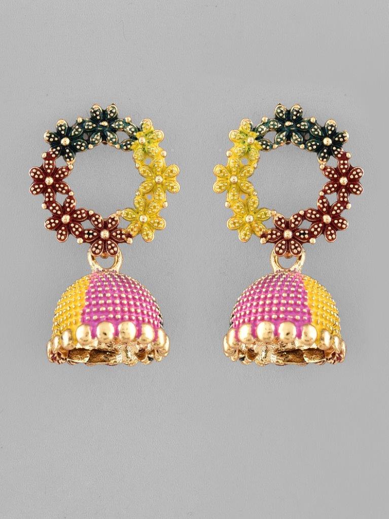 VOJ Multi Color Contemporary Jhumka Earrings - Swadesiicart
