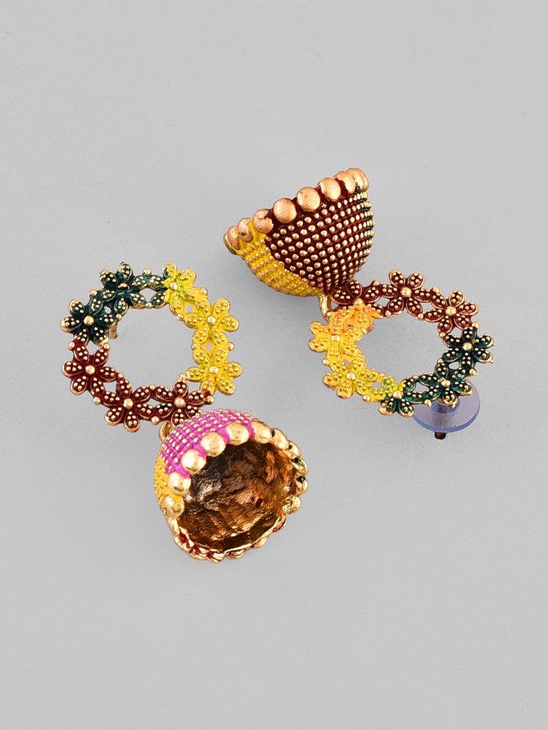 VOJ Multi Color Contemporary Jhumka Earrings - Swadesiicart