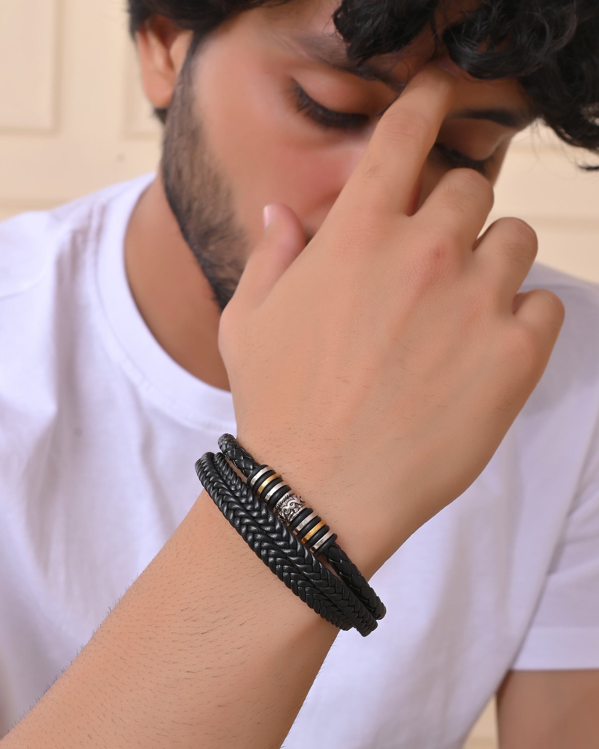 VOJ Men Leather Multistrand Bracelet - Swadesiicart