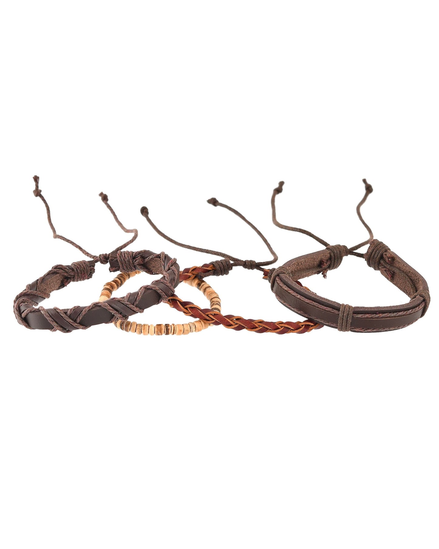 VOJ Men Set of 4 Brown Leather Wrap around Bracelet - Swadesiicart
