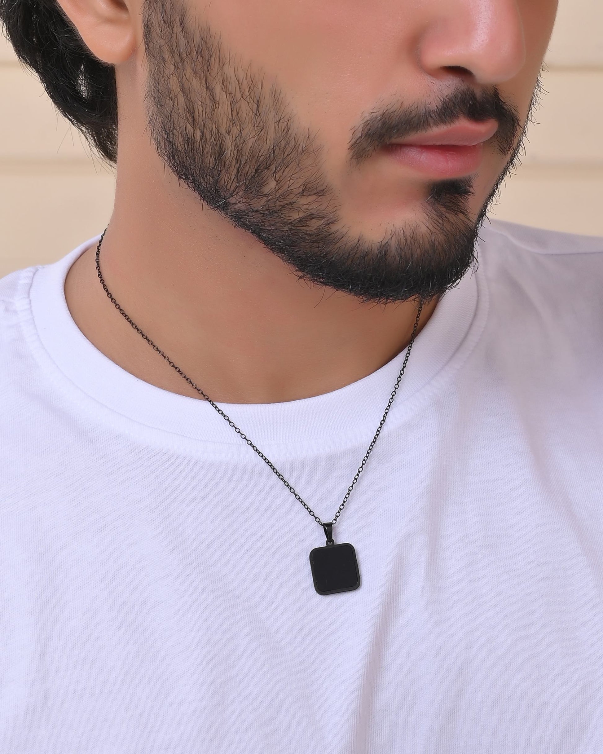 VOJ Men's Stainless Steel Chain With Square Shaped Pendant - Swadesiicart