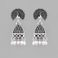 VOJ White Beads Studded Oxidised Silver Plated Contemporary Jhumka - Swadesiicart