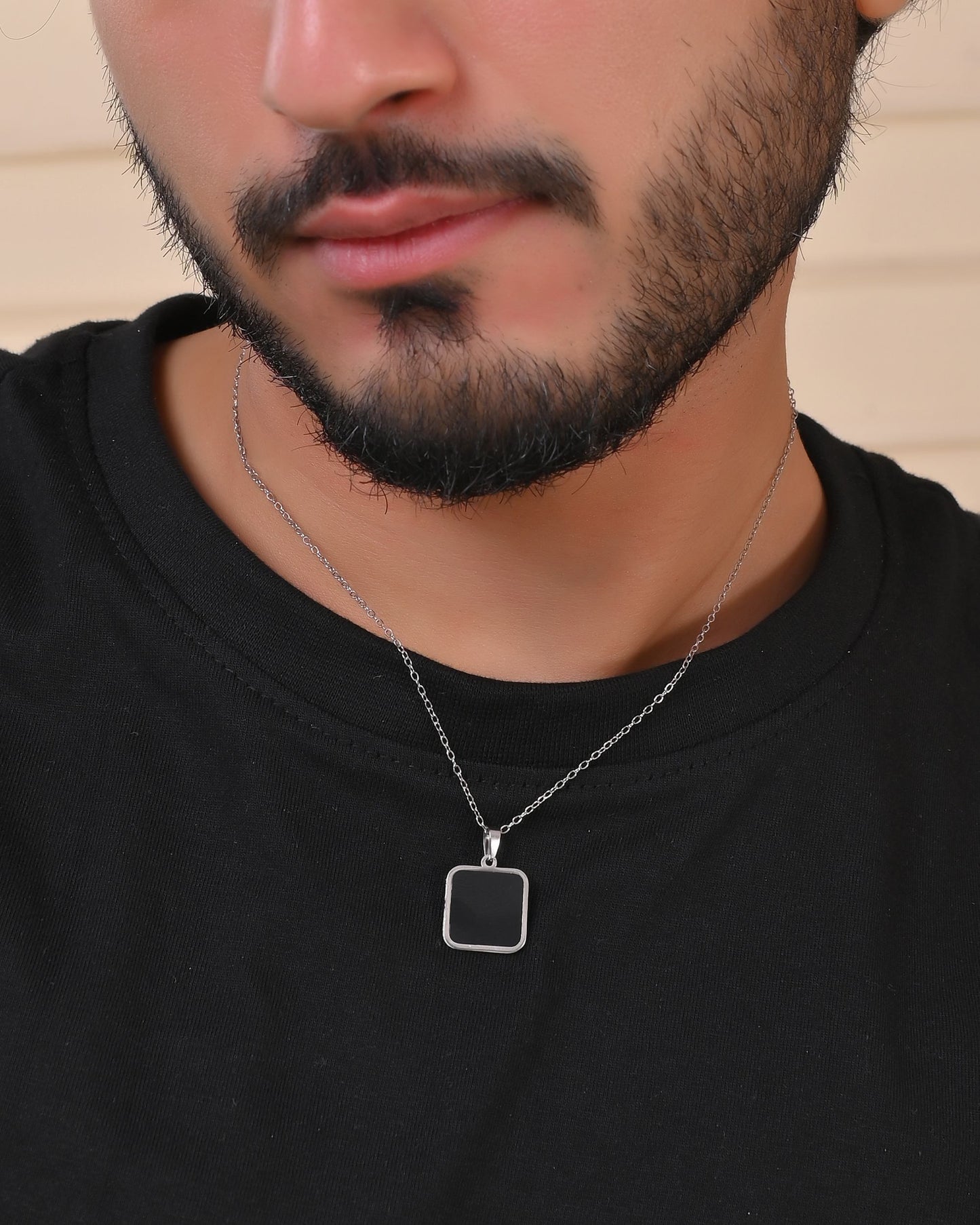 VOJ Men's Stainless Steel Silver Plated Chain With Square Shaped Pendant - Swadesiicart
