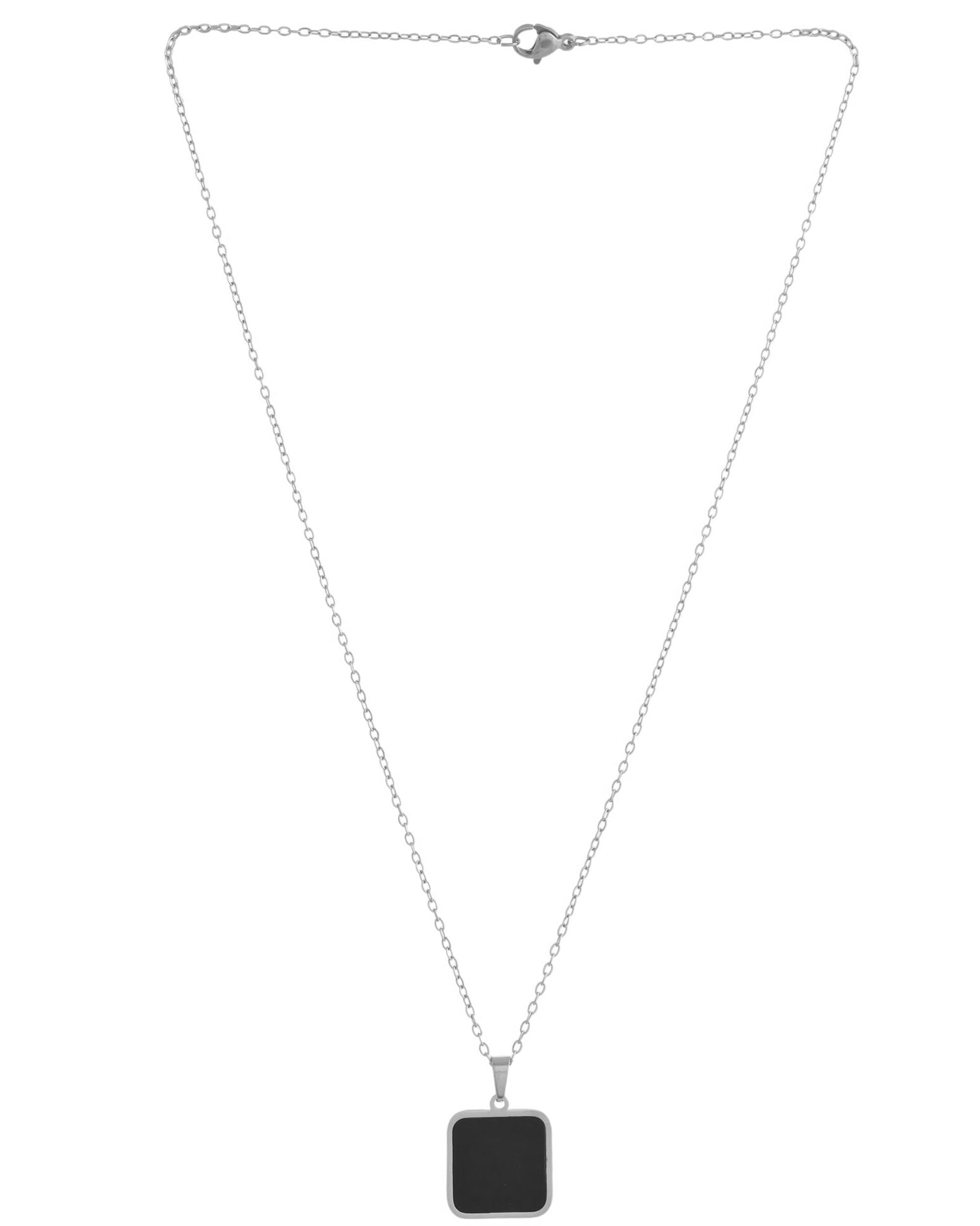 VOJ Men's Stainless Steel Silver Plated Chain With Square Shaped Pendant - Swadesiicart