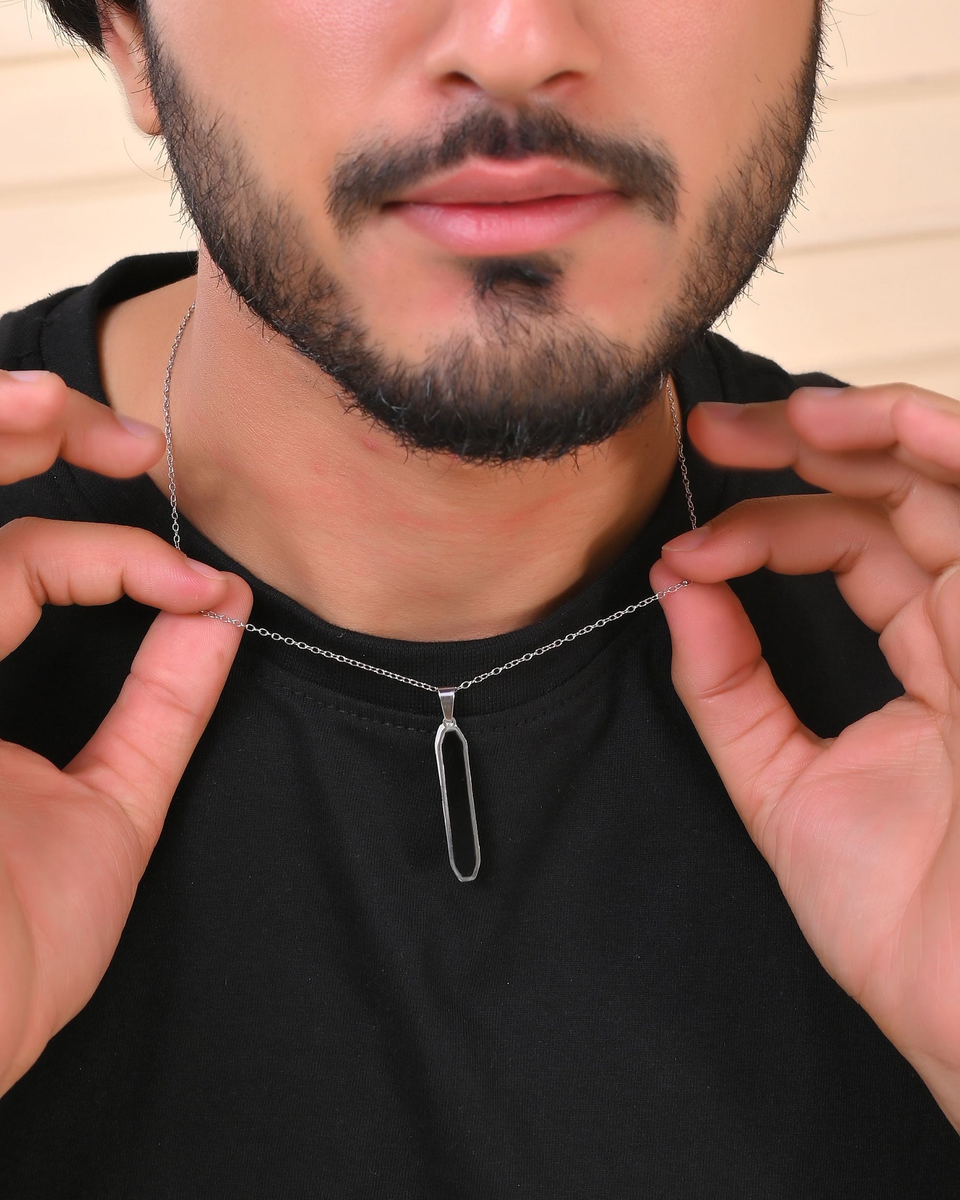VOJ Men's Stainless Steel Silver Plated Chain With Geometrical Shaped Pendant - Swadesiicart